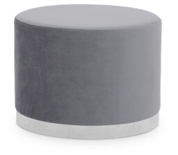 Orsina Grey and Silver Round Footstool, Velvet Ottoman Footstool with Silver Base, Pouffe Footstool for Home