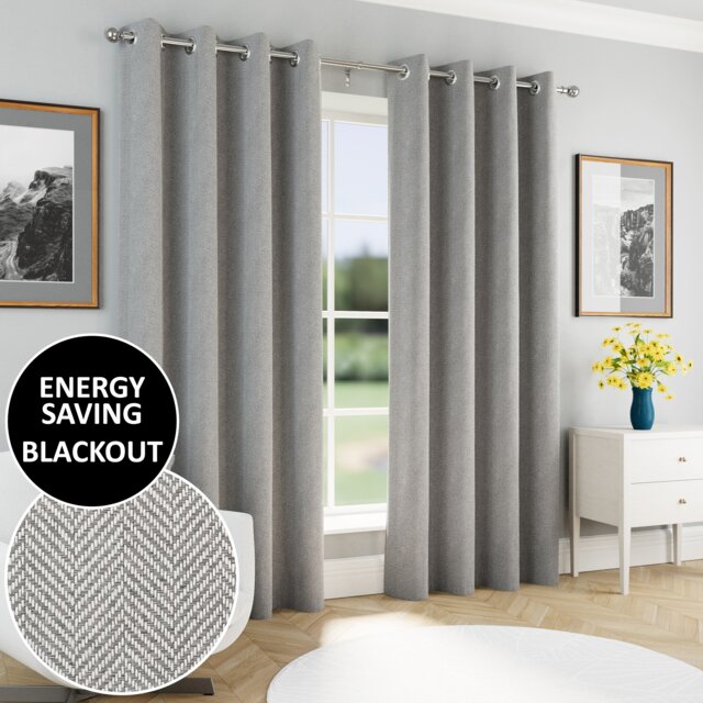 Enhanced Living Chester Grey 46 x 72 inch (117x183cm) Eyelet Thermal Noise Reducing Blackout Curtains (PAIR)