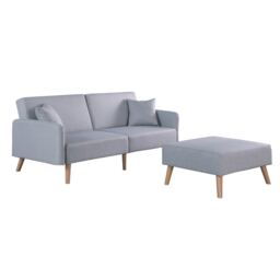 Freya 2-Seater Linen-Look Clic-Clack Sofa Bed with Matching Footstool - Light Grey Grey Light Grey Two Seater 1