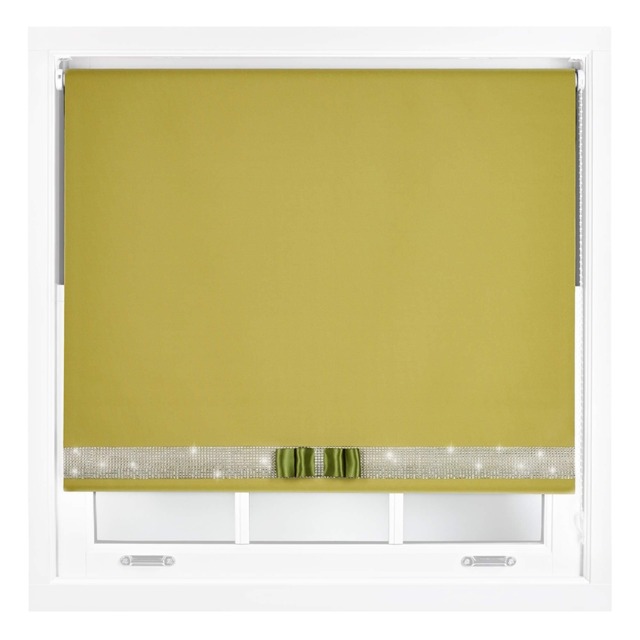 FURNISHED Blackout Roller Blinds with Diamante Trim and Bow Cut to Size Green Green (W) 240cm x (L) 165cm