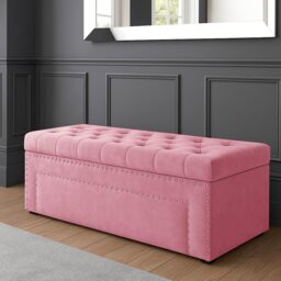 180cm Duke Ottoman Storage Box -Upholstered Blanket Box - Pink Plush Velvet Multifunctional Storage Box