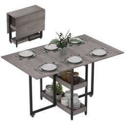 HOMCOM Folding Dining Table, Drop Leaf Table w/ Open Compartments, Grey
