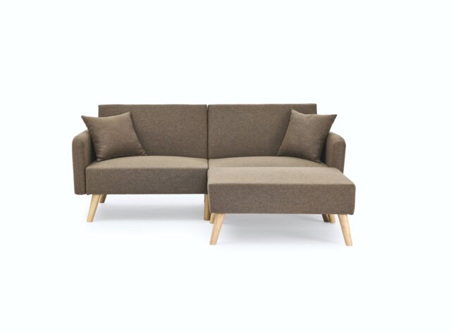 Freya 2-Seater Linen-Look Clic-Clack Sofa Bed with Matching Footstool - Brown Brown Brown Two Seater 1