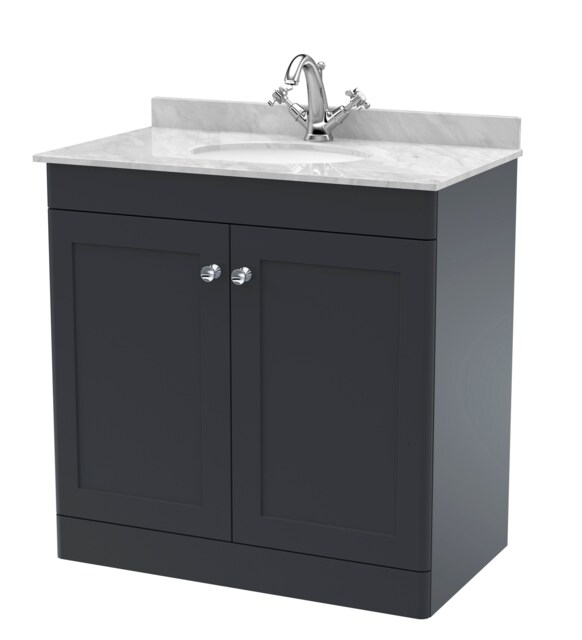 Balterley Swynnerton Traditional 2 Door Floor Standing Vanity Unit with Marble Basin, Dark Grey, 800mm