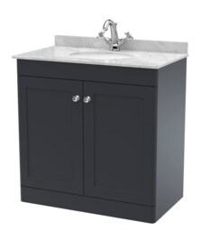 Balterley Swynnerton Traditional 2 Door Floor Standing Vanity Unit with Marble Basin, Dark Grey, 800mm