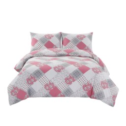 Duvet Cover And Pillowcase Set Floral Patchwork Design Polycotton Bed Linen Pink King