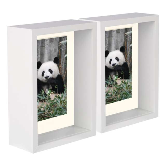 "Nicola Spring 5 x 7"" Deep Photo Frames - White/Ivory Mount - 3D Deep Box Picture Frame Display Case (20 x 15cm) x5"
