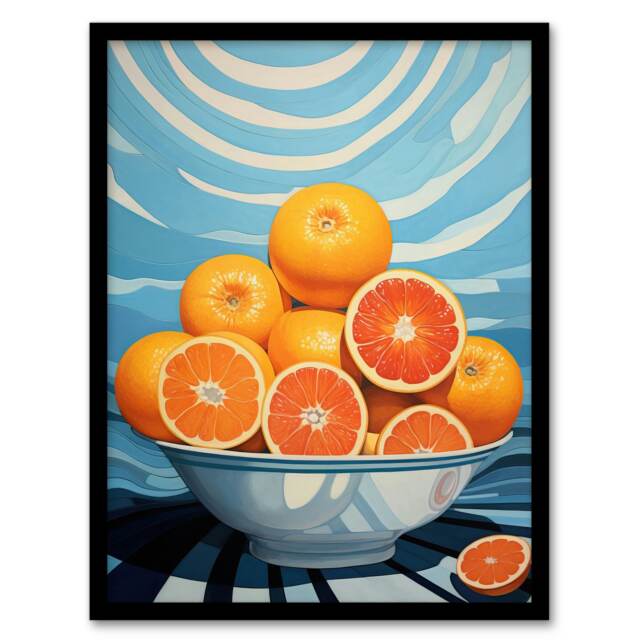 Orange Bowl Fruity Bright Kitchen Home Decor Black Framed Wall Art Print A4