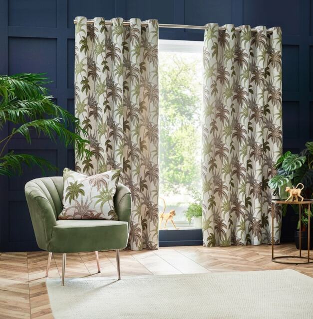 Wylder Galapagos Jacquard Green Eyelet Curtains (W)168cm x (D)183cm Multi