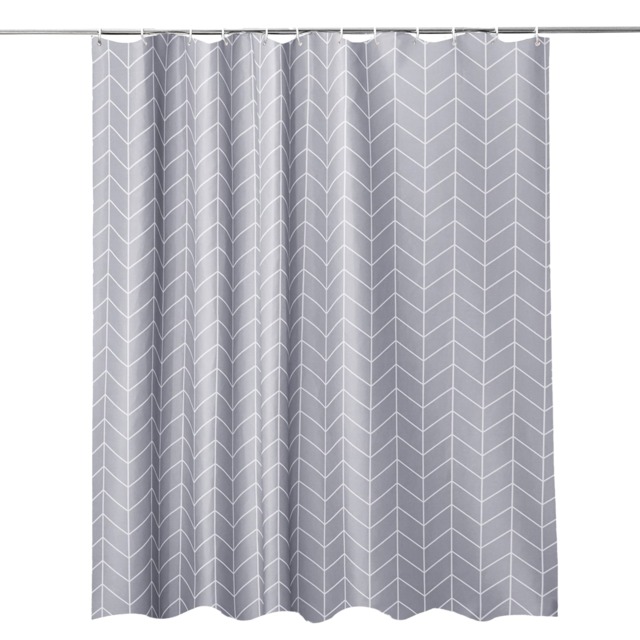 Grey Chevron Polyester Fabric Shower Curtain with 12 Hooks - 180x200cm