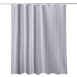Grey Chevron Polyester Fabric Shower Curtain with 12 Hooks - 180x200cm