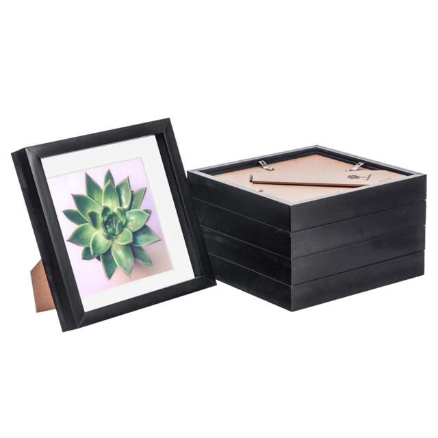 "Nicola Spring 8 x 8"" Photo Frames - Black/White Mount - 3D Picture Frame Box Portrait Display Case (22.5 x 22.5cm) Set of 5"