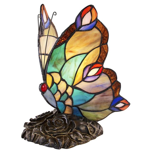 Beautiful Handmade Multi-Coloured Glass Butterfly Tiffany Lamp with Bronze Base Multi Multi-coloured 1