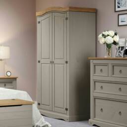 Premium Corona 2 Door Wardrobe in Mexican Pine, Classic Design with Metal Hardware Grey Grey One Size 1