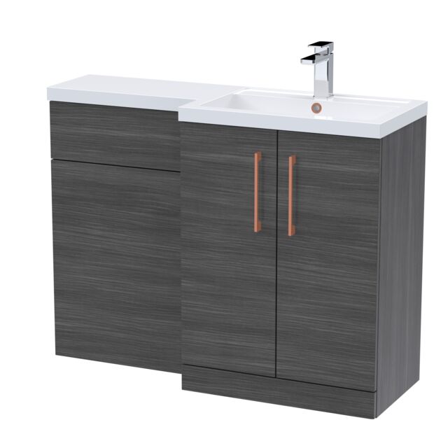 Balterley Right-Hand Bathroom Vanity and WC Unit Combination, Basin - Handles Grey Anthracite Woodgrain