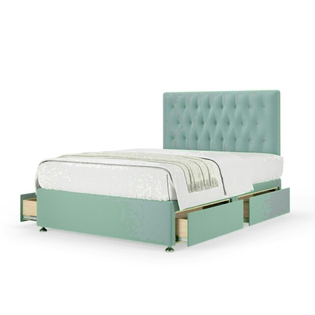 Duckegg Plush Velvet 4 Drawer Divan Base and Lona Headboard Super King