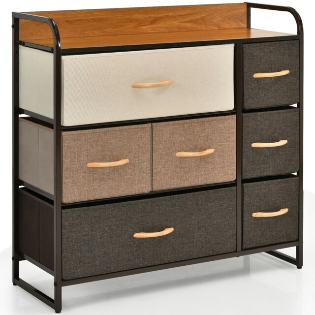 COSTWYA 7-Drawer Dresser 3-Tier Chest of Drawers Wooden Top Multi
