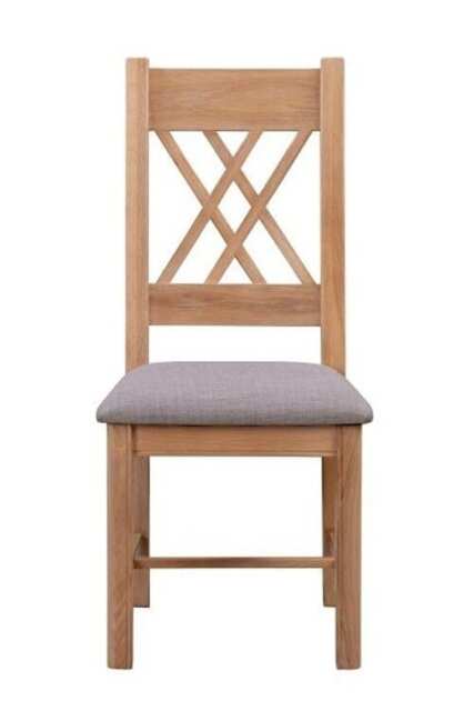 Bologna Painted Pair of Washed Oak Dining Chairs - Grey Fabric Seat - D48 x W66 x H109 cm Grey
