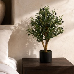 Artificial Olive Tree Black Plastic Pot 65cm Luxury Olive 65cm Real Wood Trunk Botanik Green 2ft