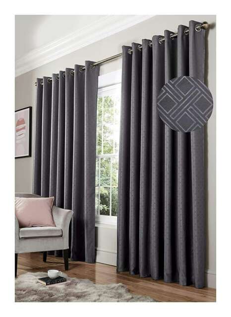 Diamond Blackout Eyelet Curtains - Charcoal 229 cm x 229 cm