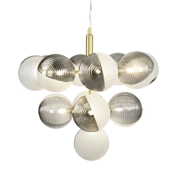 BHS Emile Ceiling Pendant with Smoked and Opal Glass Shades, Satin Brass