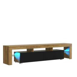 Stylish Oak & Black TV Unit 200cm – Matt Finish with Glass Elements Multi One Size 1