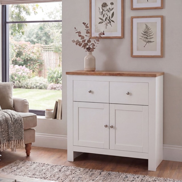 Vida Designs Arlington 2 Drawer 2 Door Sideboard Shaker Buffet Cabinet Storage, White & Oak White White & Oak 1