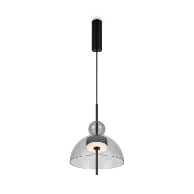 Bangkok I Modern 25cm Dome Pendant Ceiling Light Black 3000K 1300lm Grey Shade