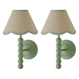 ValueLights Bobbin Pair of Green Wall Lights Trim Shades and Bulbs