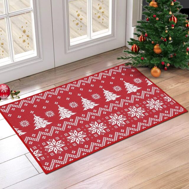 London Boutique Christmas Doormat with Snowflake Design, Non-Slip Washable Entrance Mat, 40 x 60 cm