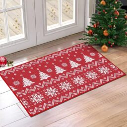 London Boutique Christmas Doormat with Snowflake Design, Non-Slip Washable Entrance Mat, 40 x 60 cm