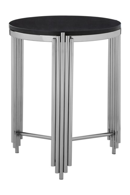 Luxe Black Granite Round Side Table,Metallic Bedside Table,Lounge Table By Couch,Versatile Decorative Table Silver