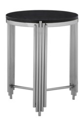 Luxe Black Granite Round Side Table,Metallic Bedside Table,Lounge Table By Couch,Versatile Decorative Table Silver