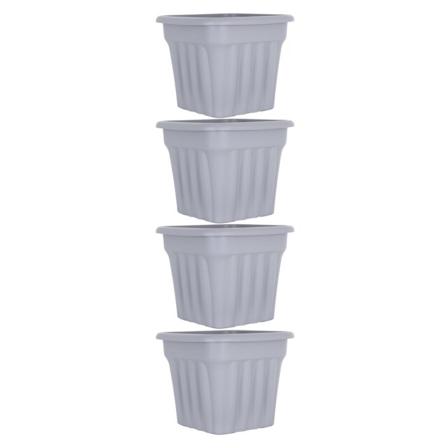 Wham Vista 4 x 49cm Square Plastic Garden Planters Grey Upcycle Grey