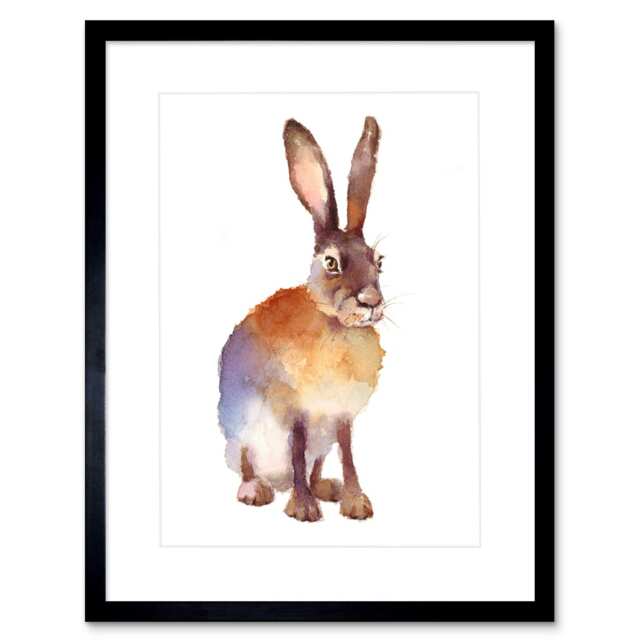 "Hare Watercolour Rabbit Countryside Home Decor 12x16"" Framed Wall Art Print"