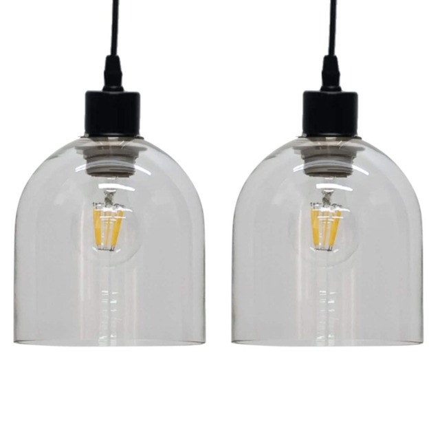 Set of 2 Belten - Clear Glass Cloche Easy Fit Pendant Shades Clear Small 2