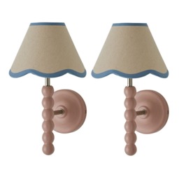 ValueLights Bobbin Pink Wall Light Blue Trim Scallop Shade and Bulb