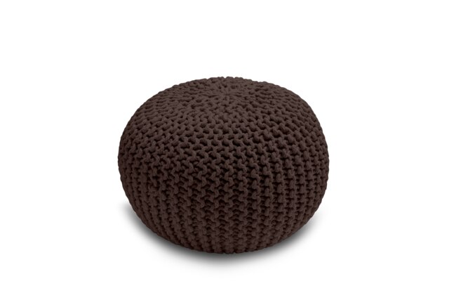 Knitted Pouffe Chunky Round Footstool Ottoman 100% Cotton Handmade Brown