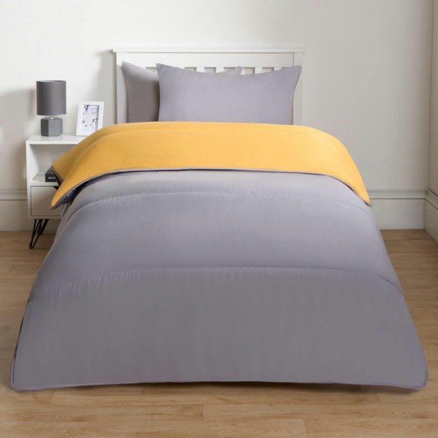 OHS Coverless Reversible 10.5 Tog Duvet And Pillowcase Bedding Set, Double - Grey/Ochre