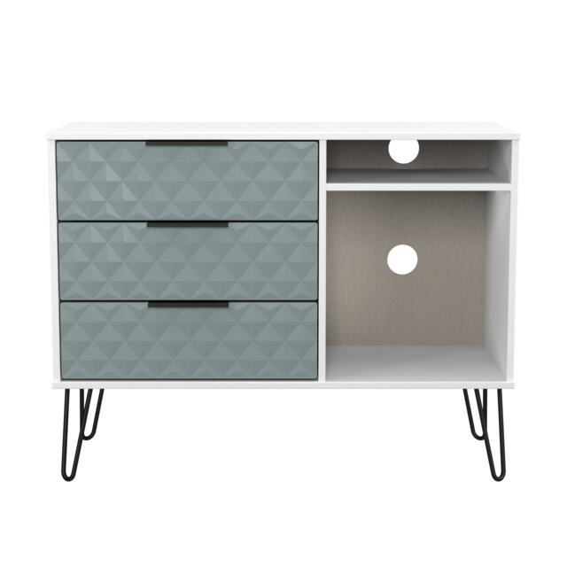 Islay 3 Drawer TV Unit in Duck & White Matt (Ready Assembled) Blue Duck & White Matt