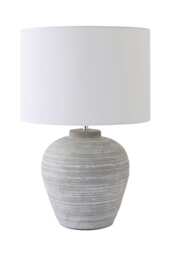 ValueLights Reid Linen Shade Stone Grey Ribbed Ceramic Large Table Lamp Bulb