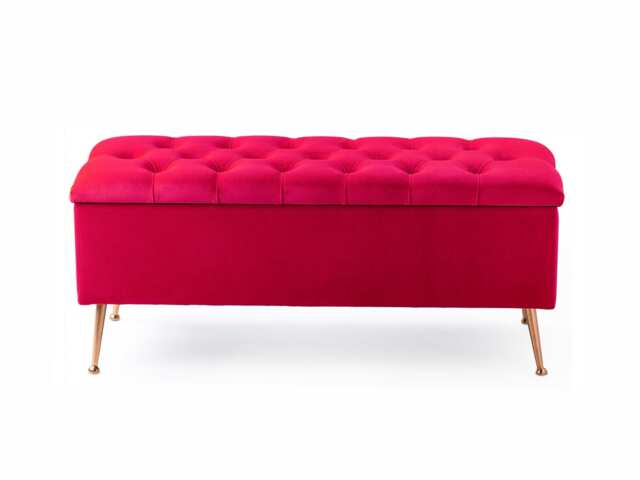 137cm Amara Chesterfield Ottoman Storage Bench - Plush Velvet Shoes Bench - Red Upholstery Footstool Storage with Legs