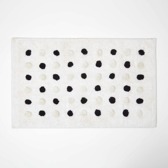 Homescapes Black and White Cotton Bath Mat Tufted Polka Dot Design - 50 x 80 cm Black