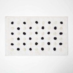 Homescapes Black and White Cotton Bath Mat Tufted Polka Dot Design - 50 x 80 cm Black