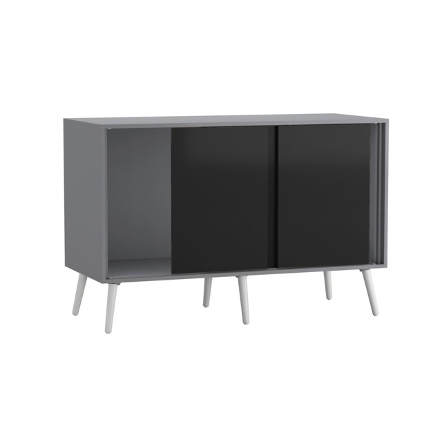 URBNLIVING Grey Carcass 3 Door Sliding Storage Cabinet Multi Black Doors & White Legs 1