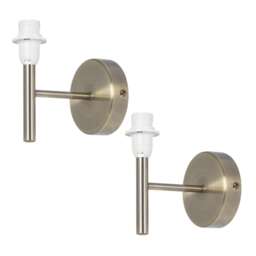 Set of 2 Brea - Antique Brass Wall Light Fittings Only Yellow 2