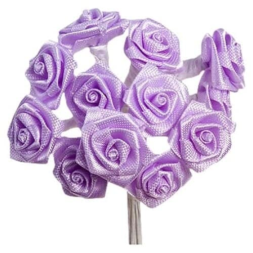 Lilac Fabric Ribbon Roses - Bunch of 12