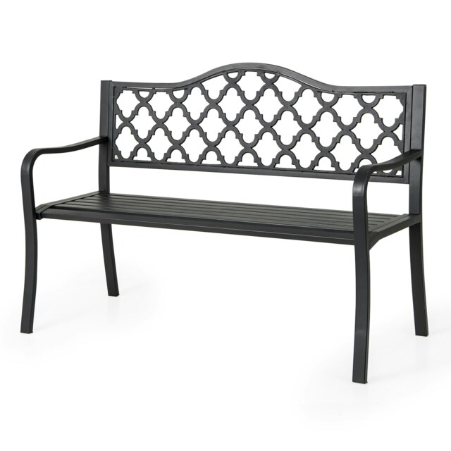 COSTWAY 128CM Patio Bench Slatted Metal Garden Loveseat Black
