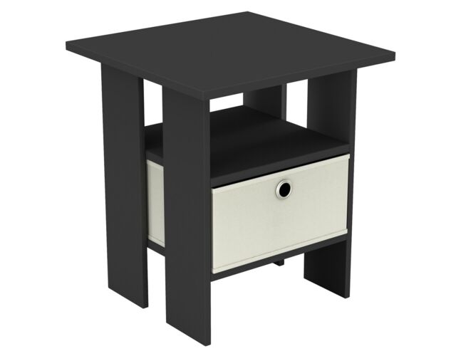 2-Tier 1- Drawer Wooden Side Table Black Black & Cream 1