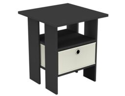 2-Tier 1- Drawer Wooden Side Table Black Black & Cream 1